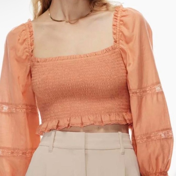 Wilfred WOMENS PINK MEDIUM Puff sleeves Crop Blouse - Picture 1 of 12